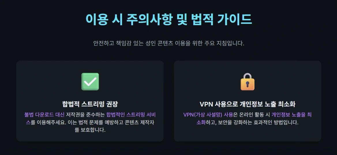 (사진설명: 야동티비 이용시 주의사항 및 법적 가이드 인포그래픽 이미지 ) 